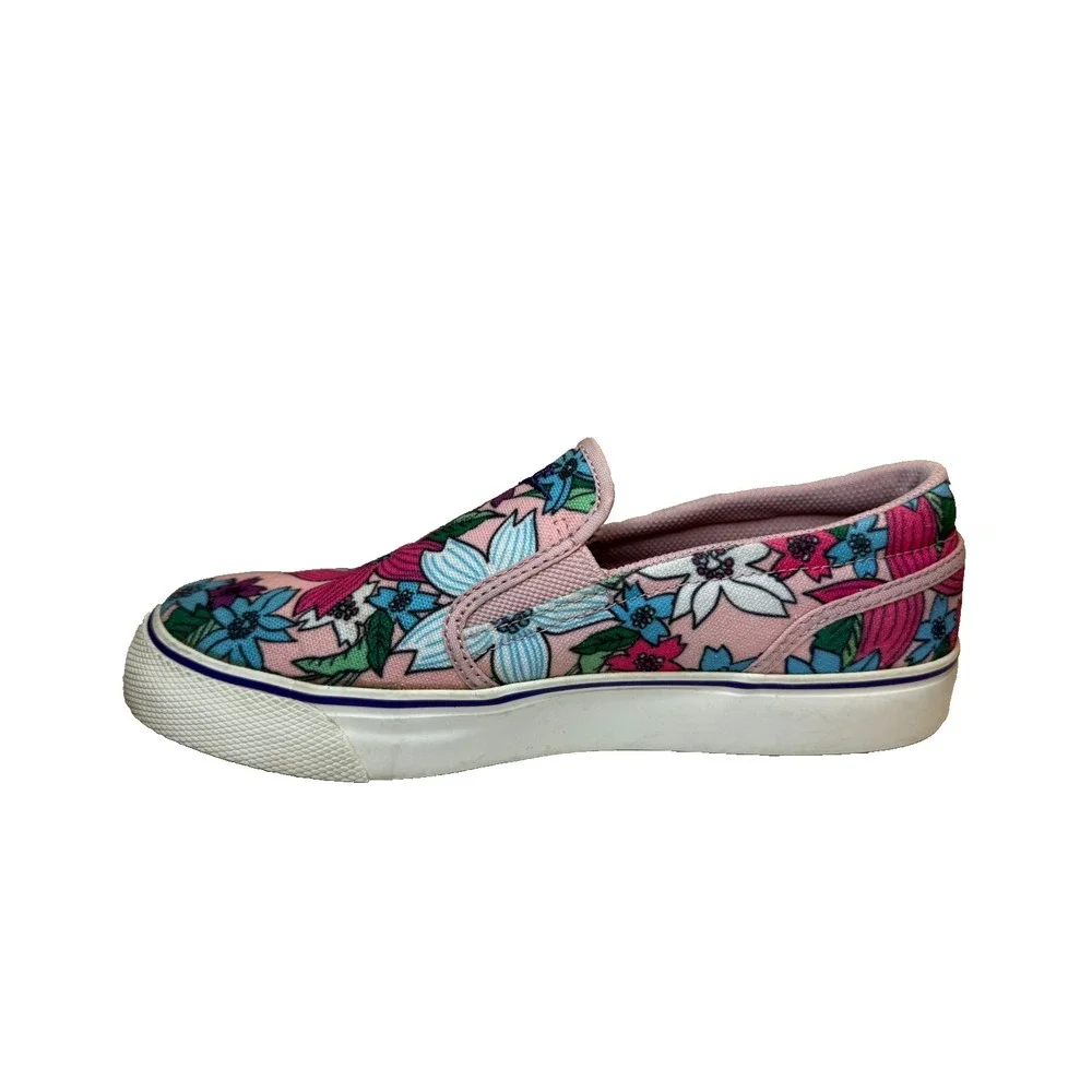 Nike TOKI PInk Blue Aloha Floral Thick Canvas Slip On Loafer Skater Shoe Wmn 6.5